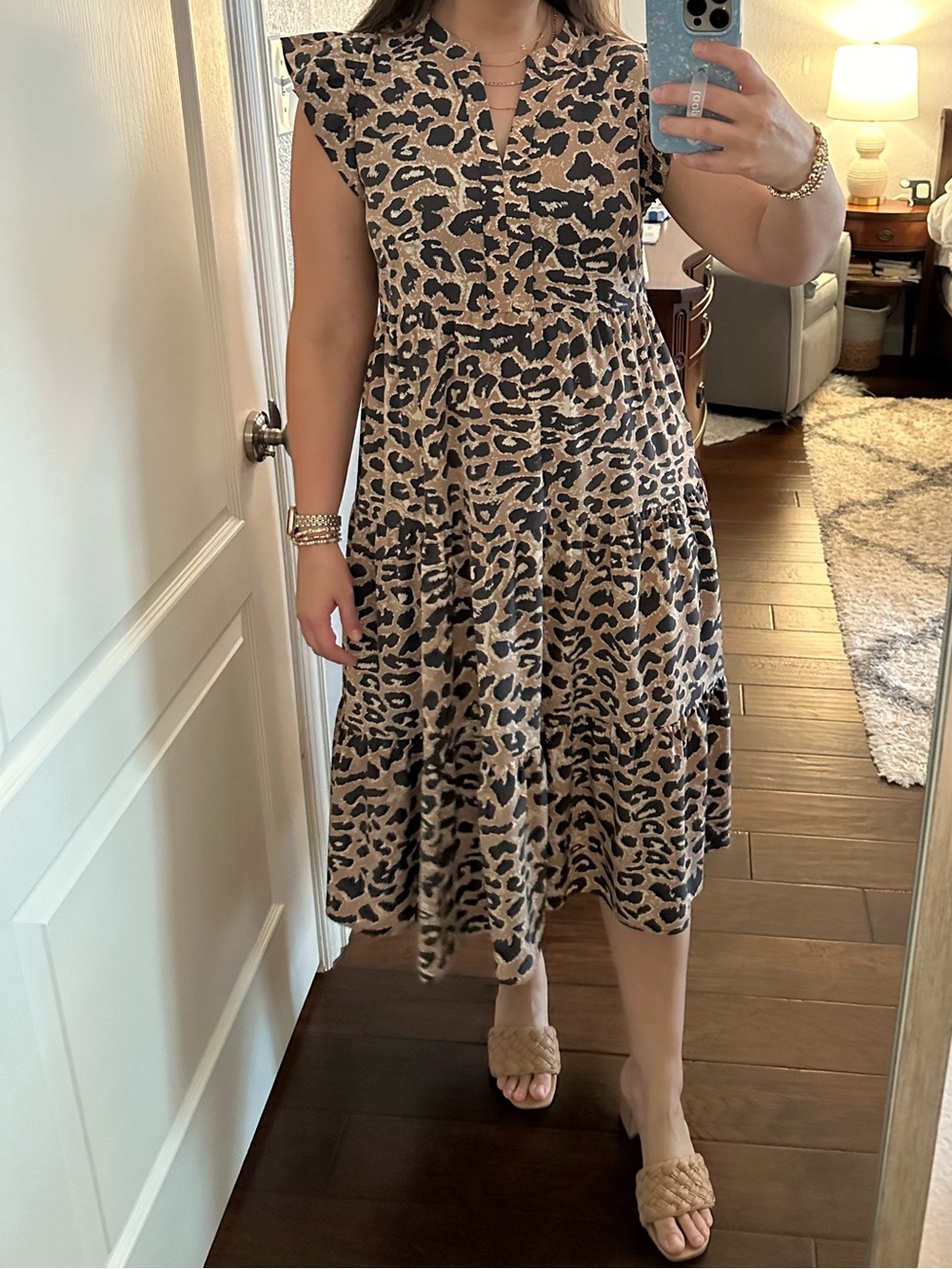 entro Brown and Black Leopard Print Midi Dress